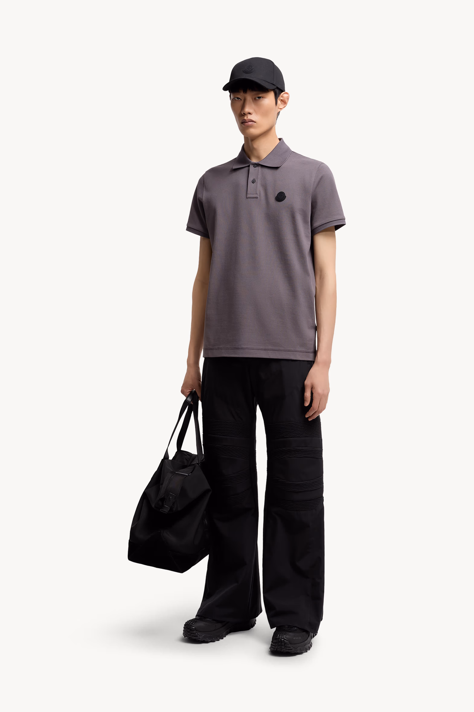 Logo Patch Cotton Piquet Polo Shirt Men Dark Grey Moncler 0